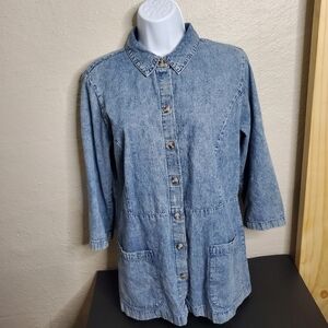Joan Rivers Denim Boyfriend Button Down Shirt Size Small